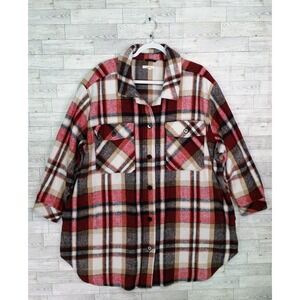 Women's Plus Size Maurices Plaid Shacket Jacket Size 3X Black Red Button Down